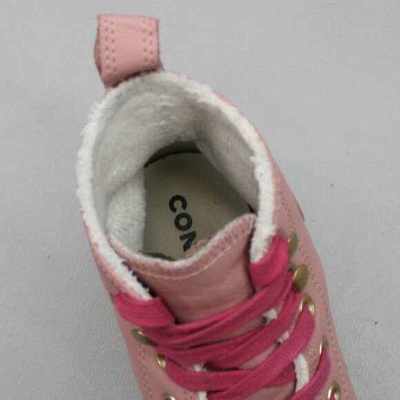 Converse Ladies 8.5 Chuck Taylor All Star Hiker Boots Pink Leather Sherpa Shoes - Picture 7 of 12
